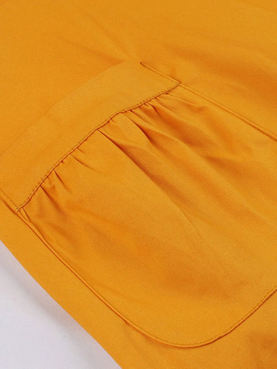 Yellow Turndown Collar Short Sleeve 1950S Vintage Dress With Belt
