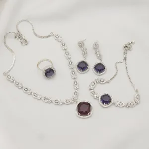 Zircone Necklace Set With Bracelet & Ring